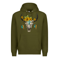 Army Green bull skull western Premium Hoodie - BarkalooDesign