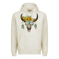 Oatmeal Heather bull skull western Premium Hoodie - BarkalooDesign