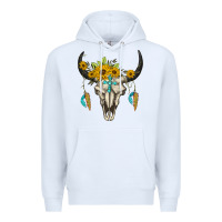 White bull skull western Premium Hoodie - BarkalooDesign