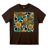 Chocolate Brown gemstone sunflower leopard seamless pattern Heavy Core Tee - BundleAndBundleShop