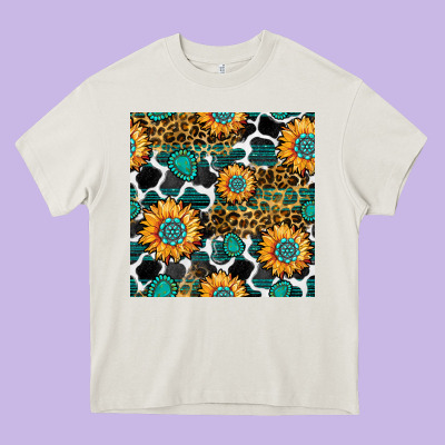 Gemstone Sunflower Leopard Seamless Pattern Heavy Core Tee Designed By Bundleandbundleshop
