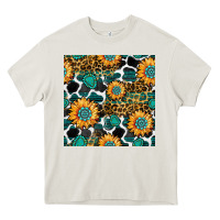 Cream gemstone sunflower leopard seamless pattern Heavy Core Tee - BundleAndBundleShop