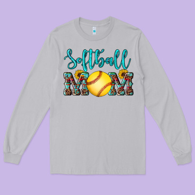 Western Leopard  Sunflowers Glitter Mom Softball Long Sleeve Tee Designed By Artiststas