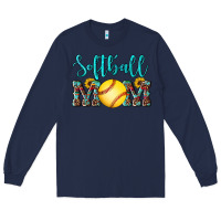 Navy western leopard  sunflowers glitter mom softball Long Sleeve Tee - Artiststas