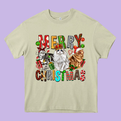 Merry Christmas Cats Heavy Core Tee Designed By Fadigitalartstudio