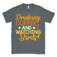 Charcoal Heather drinking coffee watching birds funny Classic Tee - linhVisuals