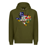 Army Green bull skull texas map american playng Premium Hoodie - BarkalooDesign