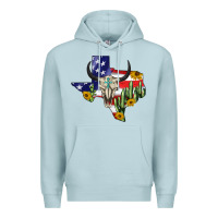 Blue Mist bull skull texas map american playng Premium Hoodie - BarkalooDesign