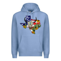 Colony Blue bull skull texas map american playng Premium Hoodie - BarkalooDesign