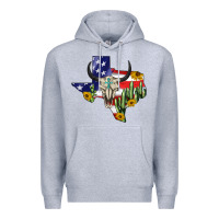 Heather Grey bull skull texas map american playng Premium Hoodie - BarkalooDesign