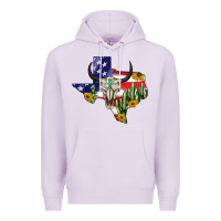 Lilac bull skull texas map american playng Premium Hoodie - BarkalooDesign