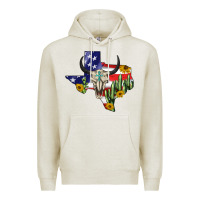 Oatmeal Heather bull skull texas map american playng Premium Hoodie - BarkalooDesign