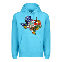 Ocean Blue bull skull texas map american playng Premium Hoodie - BarkalooDesign
