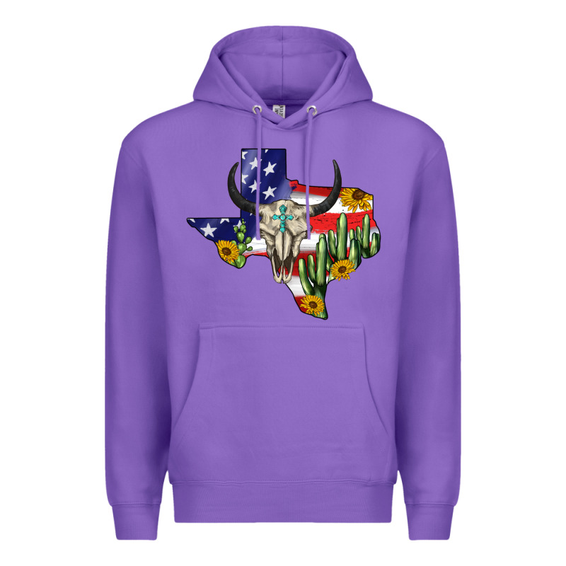 Bull Skull Texas Map American Playng Premium Hoodie by BarkalooDesign | Teevron