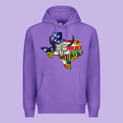 Bull Skull Texas Map American Playng Premium Hoodie Designed By Barkaloodesign