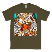 Army Green camping coffee cups marshmallow and moka pot with leopard seamless pat Classic Tee - BundleAndBundleShop