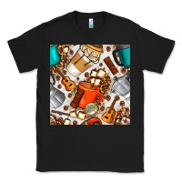 Black camping coffee cups marshmallow and moka pot with leopard seamless pat Classic Tee - BundleAndBundleShop