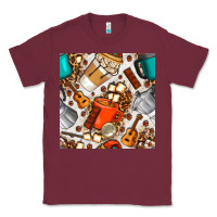Burgundy camping coffee cups marshmallow and moka pot with leopard seamless pat Classic Tee - BundleAndBundleShop