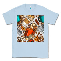 Dusty Blue camping coffee cups marshmallow and moka pot with leopard seamless pat Classic Tee - BundleAndBundleShop