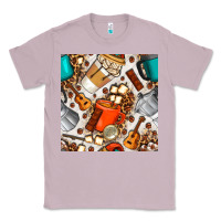 Lilac camping coffee cups marshmallow and moka pot with leopard seamless pat Classic Tee - BundleAndBundleShop