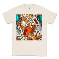 Natural camping coffee cups marshmallow and moka pot with leopard seamless pat Classic Tee - BundleAndBundleShop