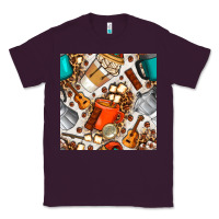 Plum camping coffee cups marshmallow and moka pot with leopard seamless pat Classic Tee - BundleAndBundleShop