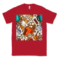 Red camping coffee cups marshmallow and moka pot with leopard seamless pat Classic Tee - BundleAndBundleShop