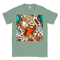 Sage camping coffee cups marshmallow and moka pot with leopard seamless pat Classic Tee - BundleAndBundleShop