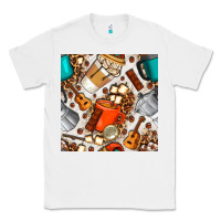 White camping coffee cups marshmallow and moka pot with leopard seamless pat Classic Tee - BundleAndBundleShop