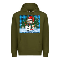 Army Green snowy christmas snowman Premium Hoodie - BarkalooDesign