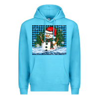 Ocean Blue snowy christmas snowman Premium Hoodie - BarkalooDesign