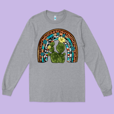 Cactus Gemstone Rainbow Long Sleeve Tee Designed By Artiststas