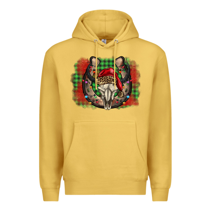 Christmas Horseshoe Bull Skull Premium Hoodie by BarkalooDesign | Teevron