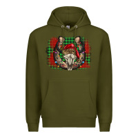 Army Green christmas horseshoe bull skull Premium Hoodie - BarkalooDesign
