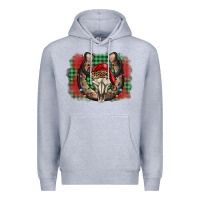 Heather Grey christmas horseshoe bull skull Premium Hoodie - BarkalooDesign