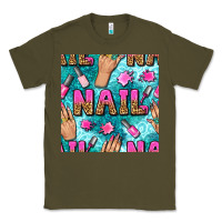 Army Green nail art hands and polish with turquoise leopard and glitter seamless  Classic Tee - BundleAndBundleShop