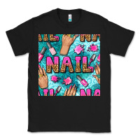 Black nail art hands and polish with turquoise leopard and glitter seamless  Classic Tee - BundleAndBundleShop