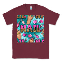 Burgundy nail art hands and polish with turquoise leopard and glitter seamless  Classic Tee - BundleAndBundleShop