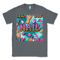Charcoal Heather nail art hands and polish with turquoise leopard and glitter seamless  Classic Tee - BundleAndBundleShop