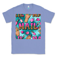 Colony Blue nail art hands and polish with turquoise leopard and glitter seamless  Classic Tee - BundleAndBundleShop