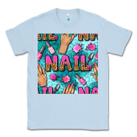 Dusty Blue nail art hands and polish with turquoise leopard and glitter seamless  Classic Tee - BundleAndBundleShop
