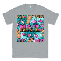 Heather Grey nail art hands and polish with turquoise leopard and glitter seamless  Classic Tee - BundleAndBundleShop