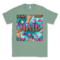 Sage nail art hands and polish with turquoise leopard and glitter seamless  Classic Tee - BundleAndBundleShop