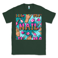 Sports Green nail art hands and polish with turquoise leopard and glitter seamless  Classic Tee - BundleAndBundleShop