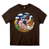 Chocolate Brown Farm And Pig Heavy Core Tee - FaDigitalArtStudio