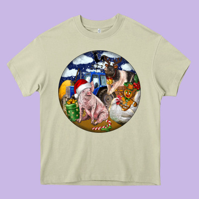 Farm And Pig Heavy Core Tee Designed By Fadigitalartstudio