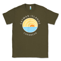 Army Green cayman islands retro colorful ocean sunset palm tree novelty Classic Tee - linhVisuals