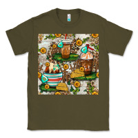 Army Green cow coffee cups and farm with leopard seamless pattern bbs Classic Tee - BundleAndBundleShop