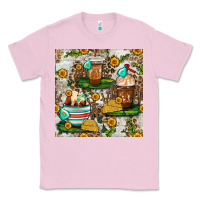 Bubblegum Pink cow coffee cups and farm with leopard seamless pattern bbs Classic Tee - BundleAndBundleShop