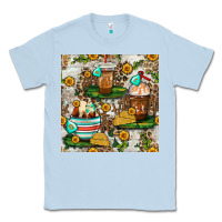 Dusty Blue cow coffee cups and farm with leopard seamless pattern bbs Classic Tee - BundleAndBundleShop